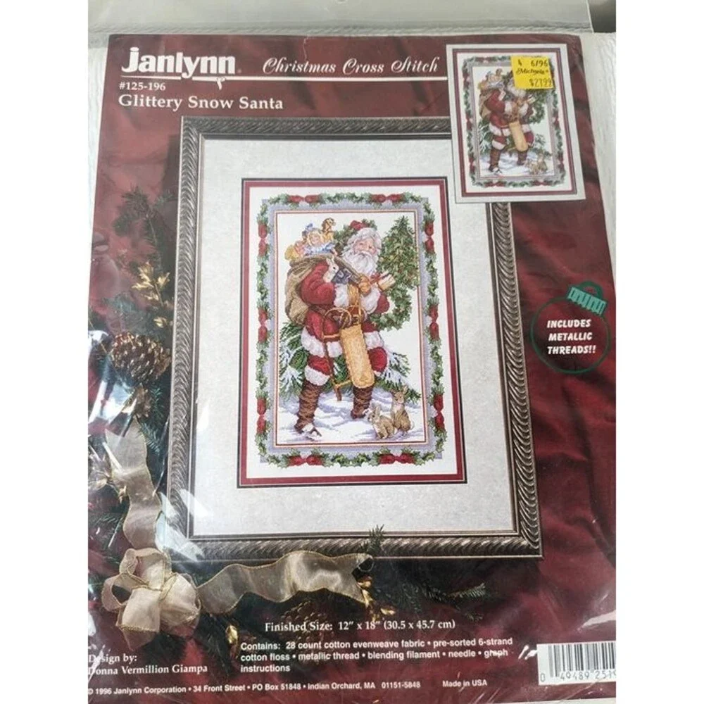 NEW Janlynn Glittery Snow Santa Claus Christmas Cross Stitch Kit picture 125-196